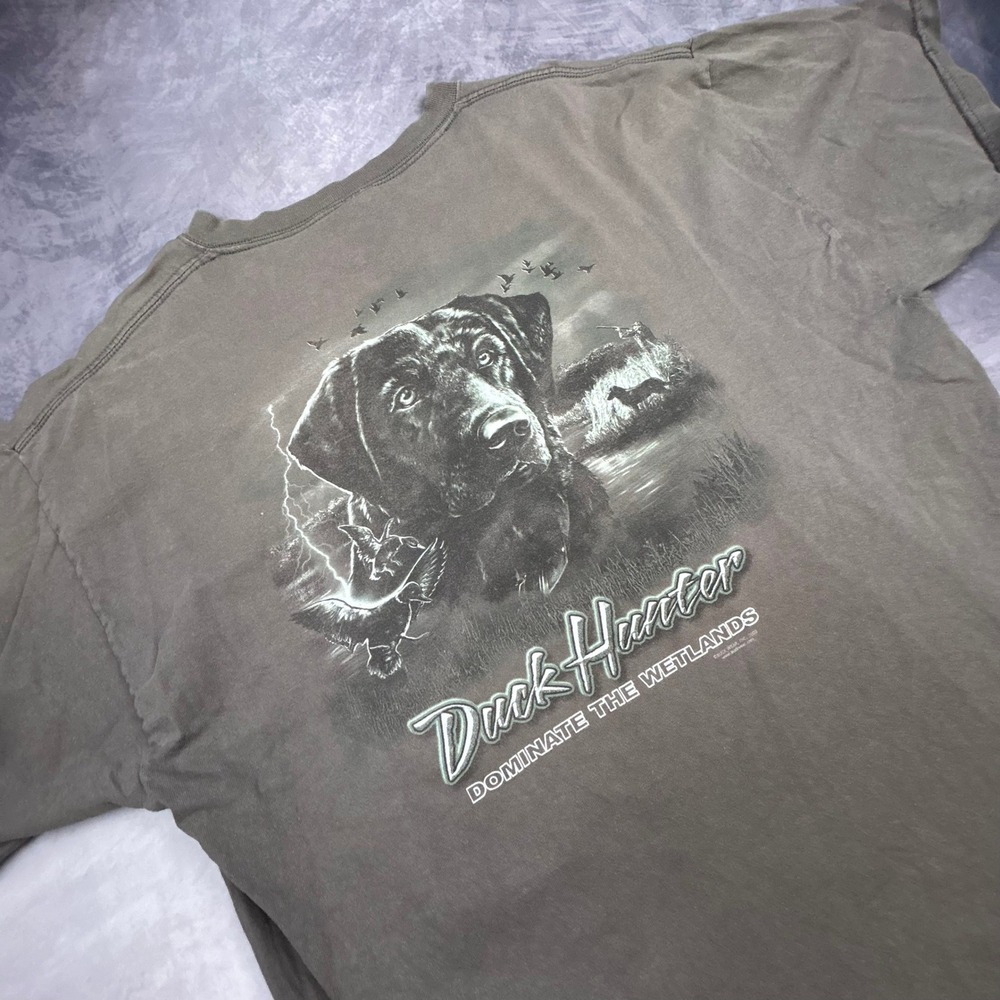 Vintage Delta Duck Hunter T Shirt Mens XL Grey Dominate The Wetlands Black Lab - Picture 2 of 7